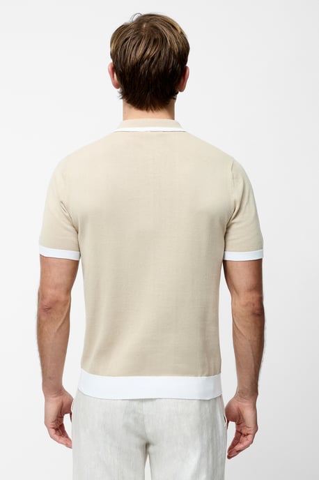 Ecru Cotton Diamond-Style 1/4 Zip Trophy Knit Polo - Image 2