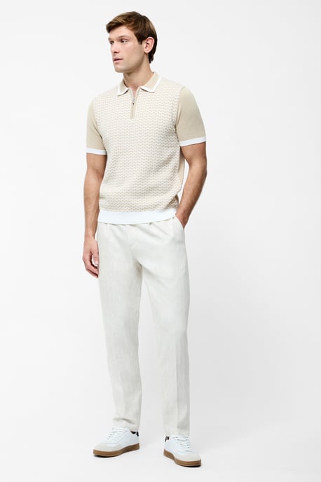 Ecru Cotton Diamond-Style 1/4 Zip Trophy Knit Polo - Image 4