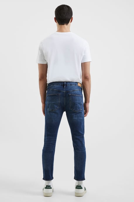 Dark Blue Cotton Slim Fit Stretch Jeans - Image 3