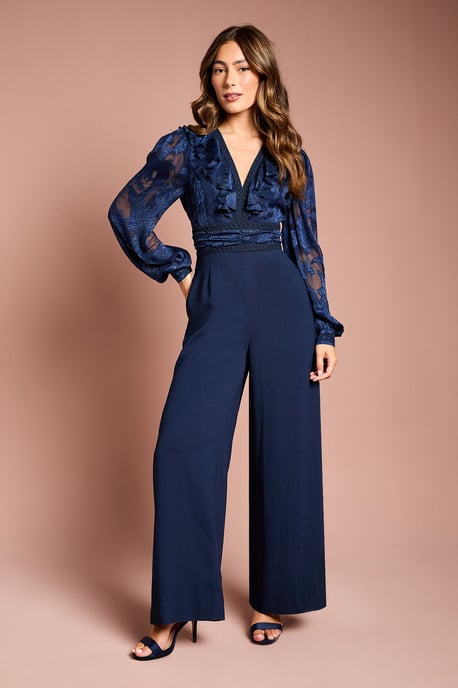 Long Sleeve V Neck 2 in 1 Jumpsuit - Image 1