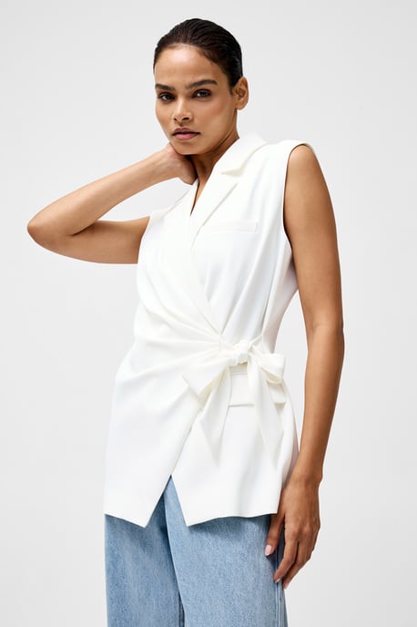 White Self-Tie Collared Waistcoat - Image 1