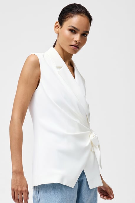 White Self-Tie Collared Waistcoat - Image 2