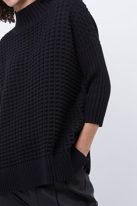 Dark Navy Ribbed Knit Oversized Jumper - Image 2