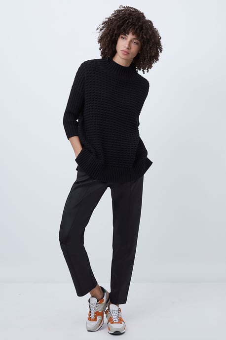 Dark Navy Ribbed Knit Oversized Jumper - Image 3
