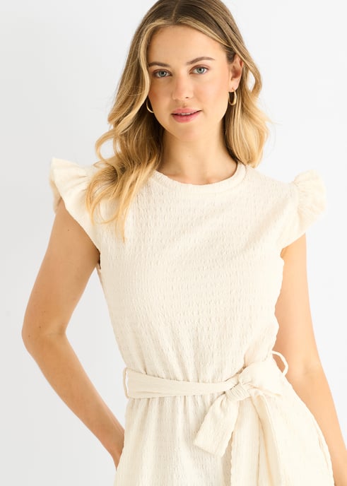Kräm Stretch Textur Volang Elastisk Midja Playsuit - Image 2