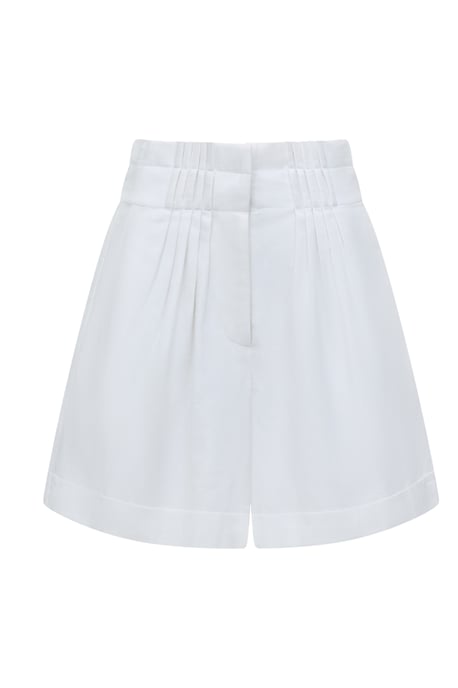 White Cotton Blend Ruffled Loose Pleated Shorts - Image 5