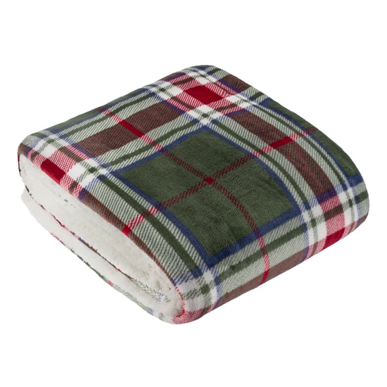 Wylder Nature Braemar Sherpa Tartan Fleece, 140 cm x 180 cm, Green - Image 1