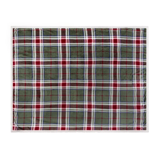 Wylder Nature Braemar Sherpa Tartan Fleece, 140 cm x 180 cm, Green - Image 2