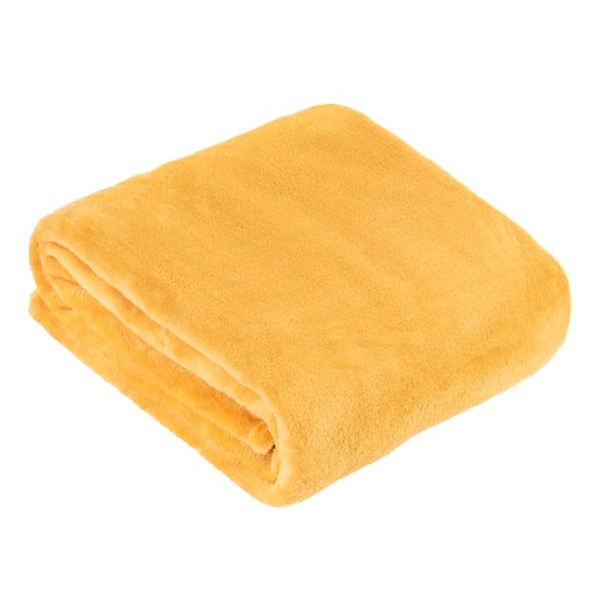 Furn Plain Harrow Fleece Throw, 140 cm x 180 cm, Yellow - Image 1