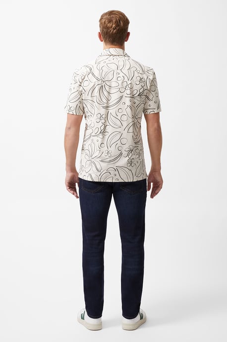 Stone Cotton Floral Print Short Sleeve Button Up Shirt - Image 2