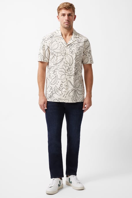 Stone Cotton Floral Print Short Sleeve Button Up Shirt - Image 4