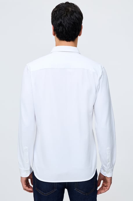 White Cotton Stretch Pique Jersey Long Sleeve Button Up Shirt - Image 2