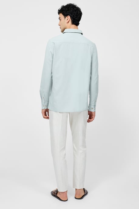 Green Linen Blend Chest Pocket Short Sleeve Button Up Shirt - Image 2