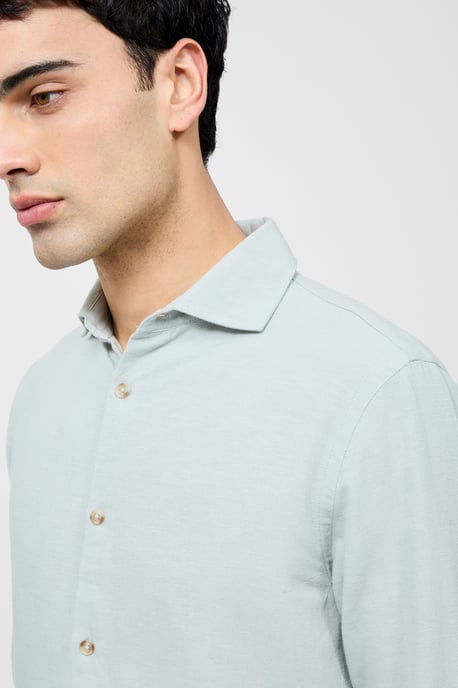 Green Linen Blend Chest Pocket Short Sleeve Button Up Shirt - Image 3