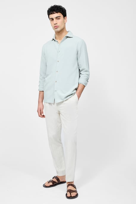 Green Linen Blend Chest Pocket Short Sleeve Button Up Shirt - Image 4