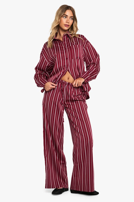 Pinstripe Wide Leg Drawcord Waist Trousers - Image 1