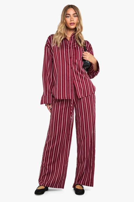 Pinstripe Wide Leg Drawcord Waist Trousers - Image 3