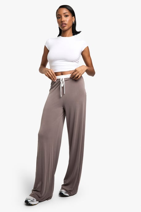 Peached Jersey Exposed Waistband Wide Leg Trouser - Image 1