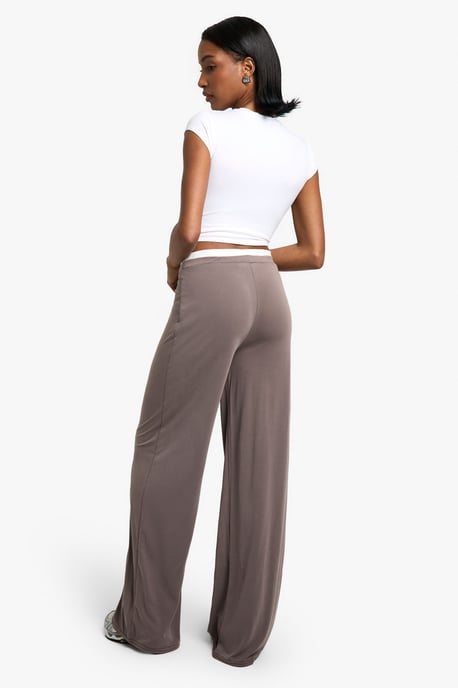 Peached Jersey Exposed Waistband Wide Leg Trouser - Image 2