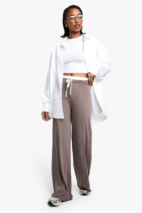 Peached Jersey Exposed Waistband Wide Leg Trouser - Image 3