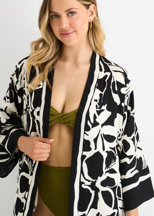 Svart Sommar Border Tryckt Beach Kimono - Image 2