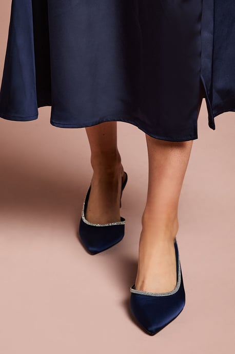 Wide Fit Sabrina Satin Diamante Trim Slingback High Stiletto Court Shoes - Image 3