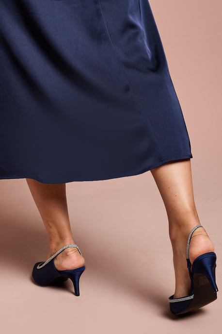 Wide Fit Sabrina Satin Diamante Trim Slingback High Stiletto Court Shoes - Image 4