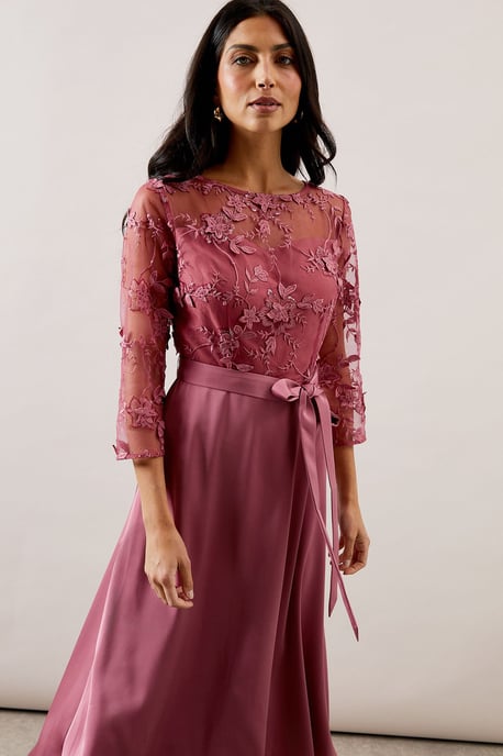 Occasion Satin And Mesh Overlay Fit And Flare Dress - Image 2