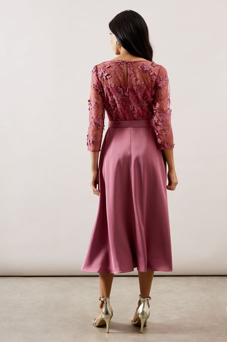 Occasion Satin And Mesh Overlay Fit And Flare Dress - Image 3