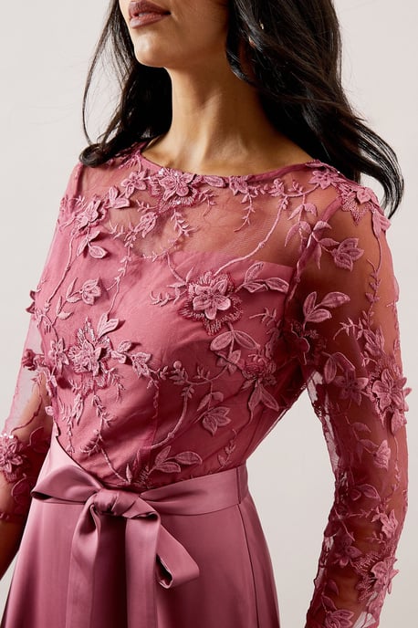 Occasion Satin And Mesh Overlay Fit And Flare Dress - Image 4