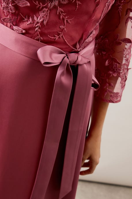 Occasion Satin And Mesh Overlay Fit And Flare Dress - Image 5