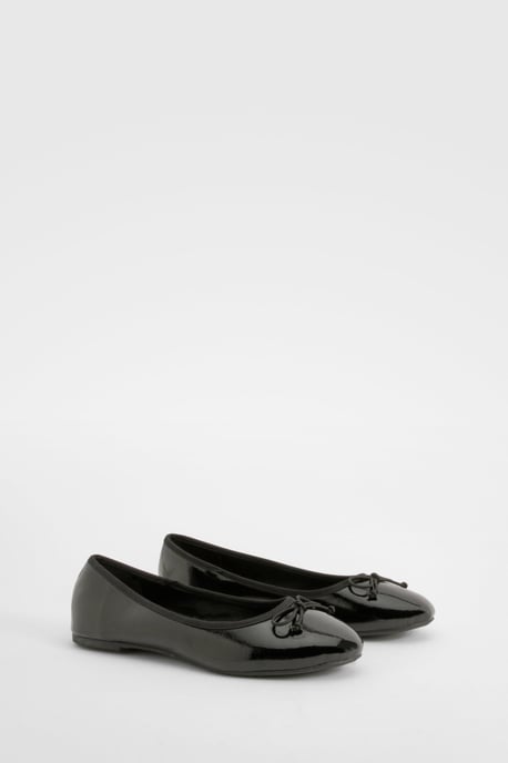 Wide Fit Crinkle Bow Detail Ballet Flats - Image 1