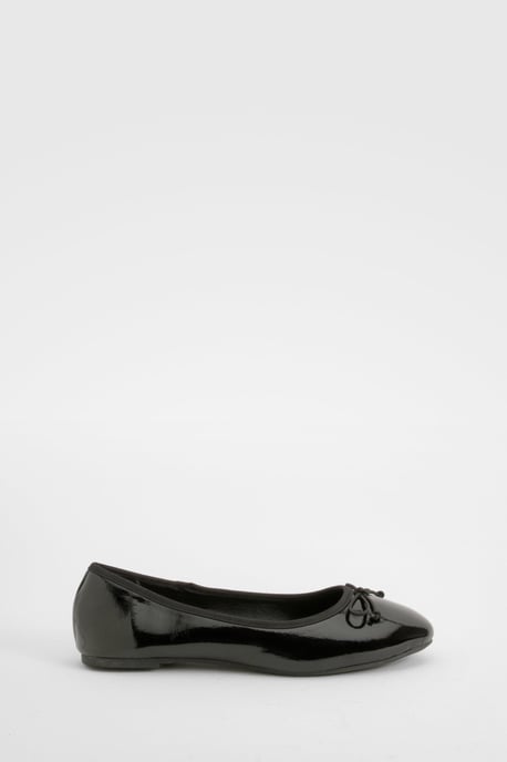 Wide Fit Crinkle Bow Detail Ballet Flats - Image 2