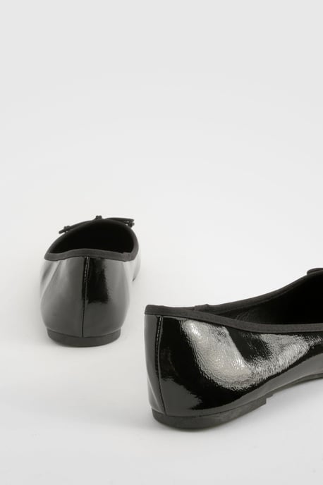 Wide Fit Crinkle Bow Detail Ballet Flats - Image 3