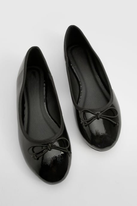 Wide Fit Crinkle Bow Detail Ballet Flats - Image 5