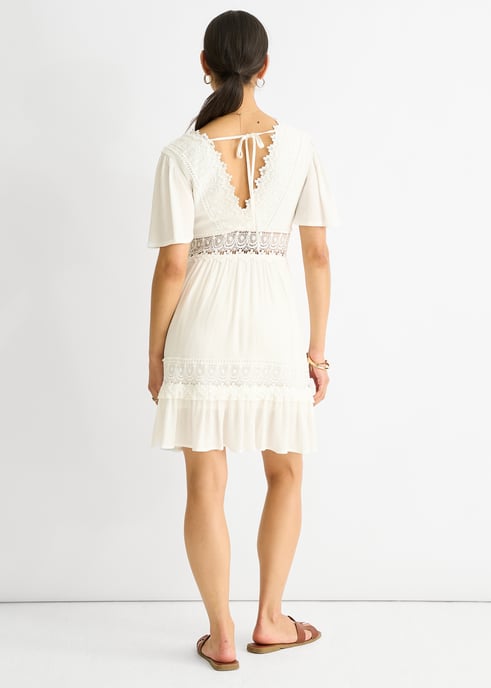 White Lace Trim Viscose Mini Skater Dress - Image 4