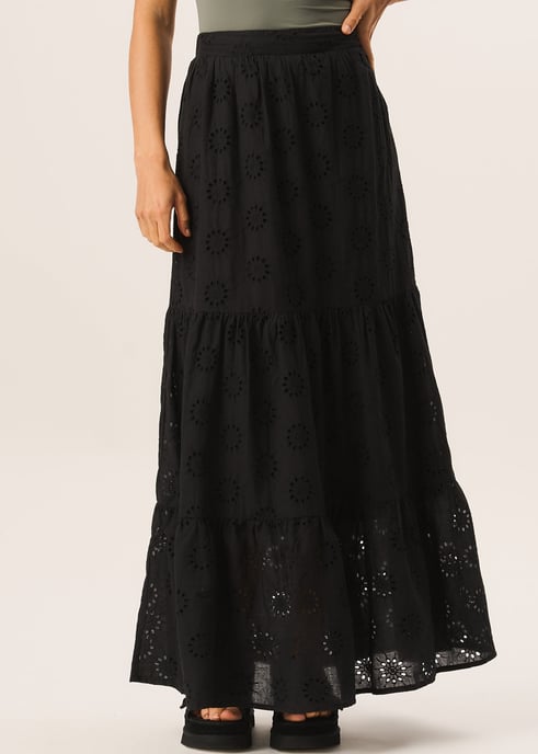 Black Tiered Lace Embroidered Long Skirt - Image 2