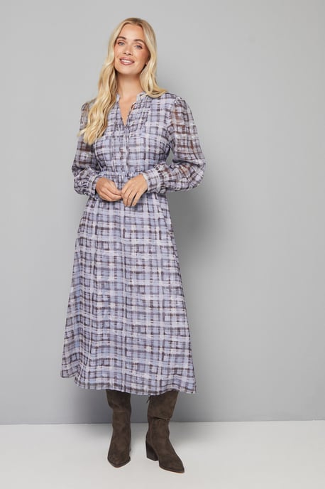 Petite Check Burn Out Tie Front Midi Dress - Image 1