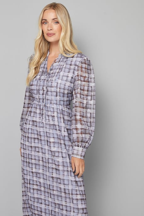 Petite Check Burn Out Tie Front Midi Dress - Image 2