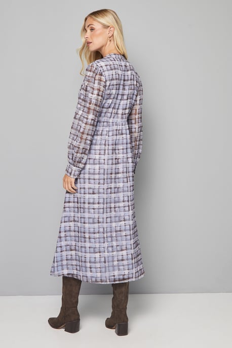 Petite Check Burn Out Tie Front Midi Dress - Image 3