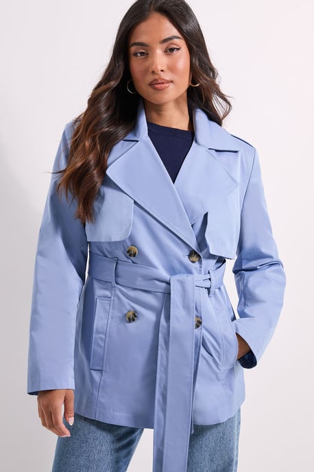 Petite Double Breasted Belted Trench Coat - Image 1