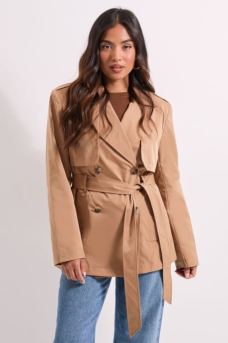 Petite Double Breasted Belted Trench Coat - Image 1