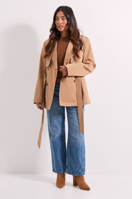 Petite Double Breasted Belted Trench Coat - Image 2