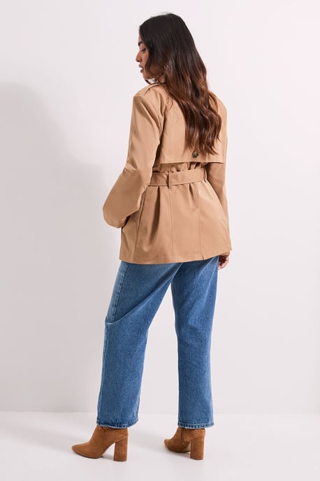 Petite Double Breasted Belted Trench Coat - Image 3