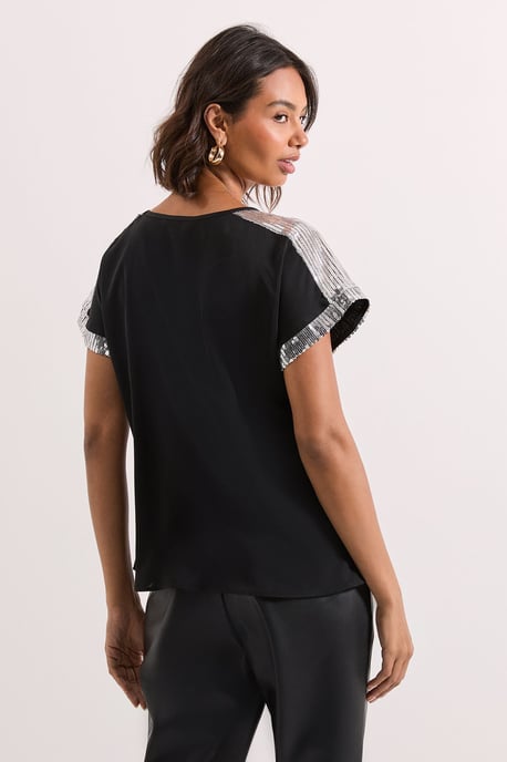 Short Sleeve T-Shirt Sequin Blouse - Image 3