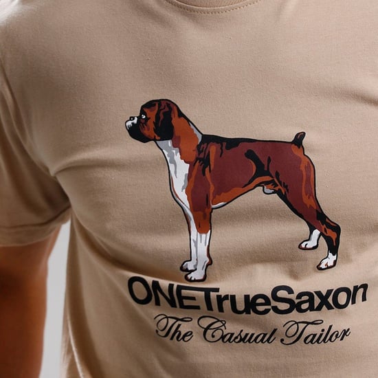 One True Saxon Dawg Mens Sand T-Shirt - Image 3