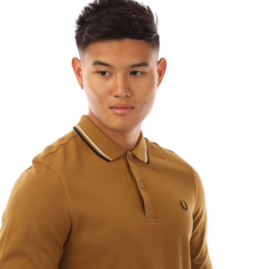 Men's Fred Perry Long Sleeve Twin Tipped Polo Shirt in Yellow - Image 2
