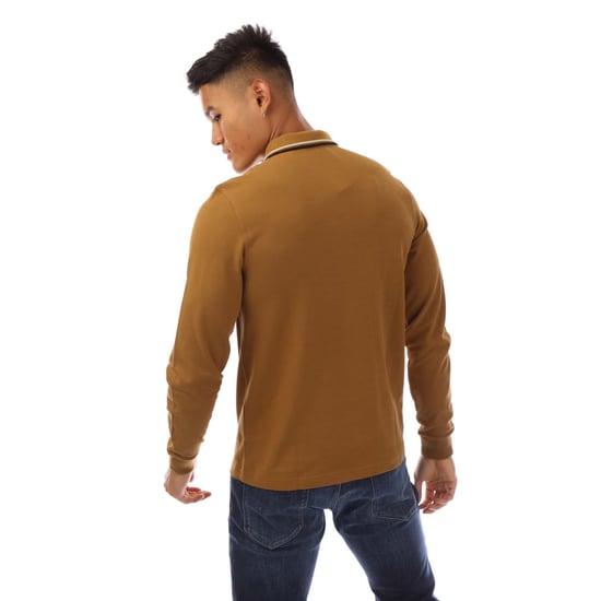 Men's Fred Perry Long Sleeve Twin Tipped Polo Shirt in Yellow - Image 3
