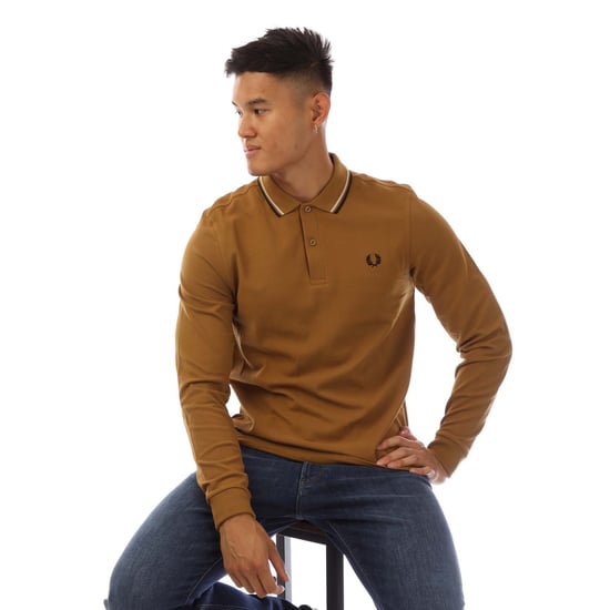 Men's Fred Perry Long Sleeve Twin Tipped Polo Shirt in Yellow - Image 4