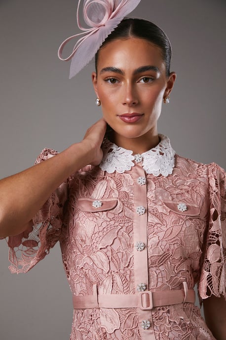Lace Shirt Dress Contrast Colour - Image 4